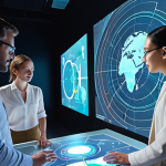**

"A diverse group of professionals collaborating around a holographic display showing interconnected data points, symbolizing multidisciplinary expertise and the integration of different knowledge areas. The scene incorporates elements of technology and nature, representing sustainable practices and the ethical use of AI. Soft, diffused lighting conveys a sense of optimism and innovation."

**