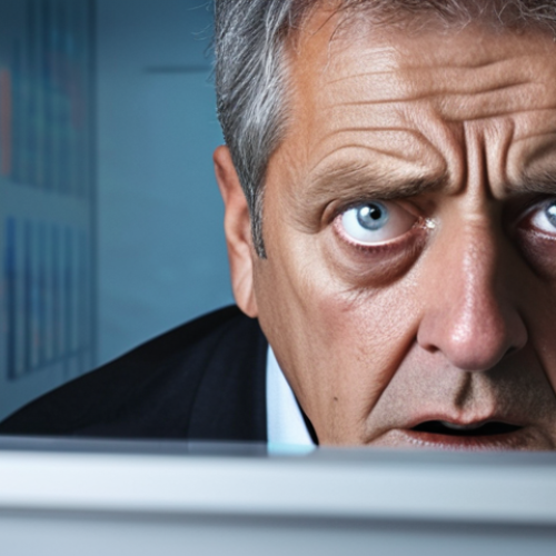 Home 6 **Prompt 1:** A close-up portrait of a middle-aged or older professional, gazing with a mixture of fear, frustration, and apprehension at an unseen modern digital interface. Their eyes reflect the glowing screen, hinting at complex data or new software. The background is a softly blurred, contemporary office environment, emphasizing the challenge of digital transition on a human level. Evokes a sense of emotional resistance and the struggle with the unknown. Realistic, empathetic lighting, corporate setting.