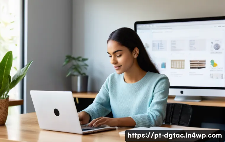 디지털 시대의 전문성 향상과 경쟁력 - A modern, bright home office scene with a young professional woman of Brazilian descent sitting at a...