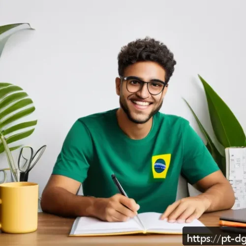 Home 31 디지털 시대의 인재 양성 프로그램 - A modern Brazilian home office setup with a young adult engaged in an online digital skills course o...